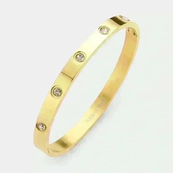 CRYSTAL EMBELLISHED STAINLESS STEEL BANGLE - Picture 1 of 2